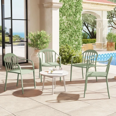 Outsunny Gartenstuhl 4er Set wetterfest Gartenstühle aus Kunststoff Stapelstuhl mit Armlehne Rückenlehne bis 120 kg belastbar