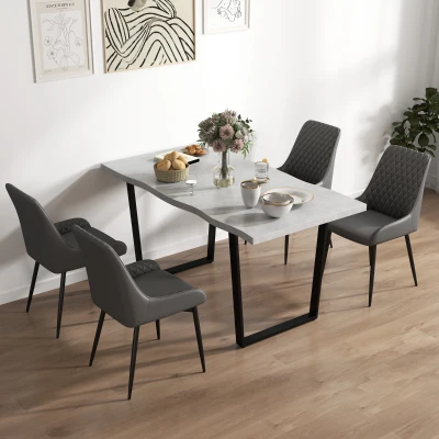 HOMCOM Set of 4 PU Leather Dining Chairs Metal Frame Grey