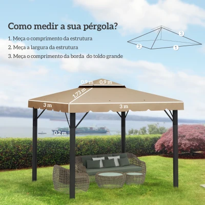 Outsunny Cobertura de Substituição para Pérgola 300x300 cm com Duplo Teto e 8 Orifícios de Drenagem Cáqui