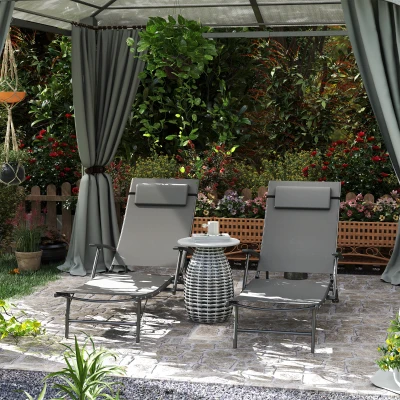 Outsunny Set 2 Sdraio Pieghevoli Schienale Regolabile Grigio