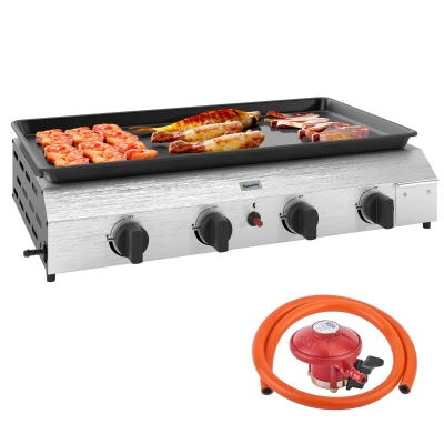 Outsunny Gas Plancha Grill 4 Burners Portable Silver Tone