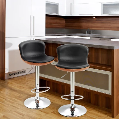 HOMCOM 2 Piece Barstools Adjustable Height Dining Counter Chair 360° Swivel with/ Footrest for Home Pub, Black