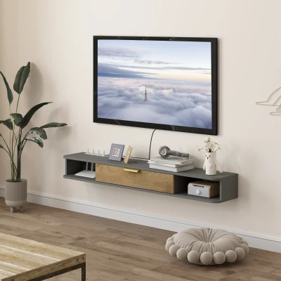 HOMCOM 140cm Floating TV Stand Storage Charcoal Grey