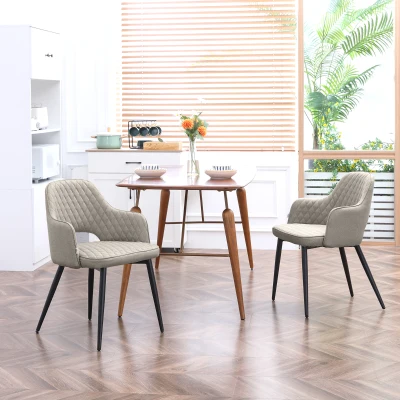 HOMCOM Conjunto de 2 Cadeiras de Sala de Jantar Estofada em Tecido com Encosto Alto e Pés de Aço 55x55x81cm Bege