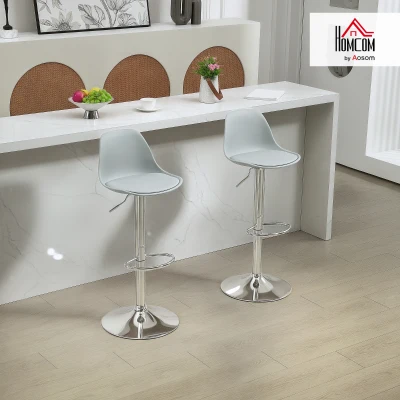 HOMCOM Set of 2 Bar Stools, Counter Chairs, Swivel Chairs with Backrest, Height Adjustable, Supports up to 120 kg, 42 x 38 x 82-104 cm, Gray