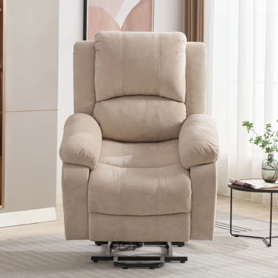 Power Massage Lift Recliner Chair with Heat and Vibration for Elderly, Beige
