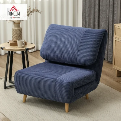 HOMCOM 2-in-1 Sleeper Chair Guest Bed, Adjustable Headrest Corduroy Fabric Blue 82 cm x 89 cm x 83 cm
