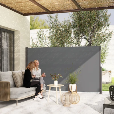 Outsunny Seitenmarkise ausziehbar blickdicht Sichtschutz mit Wandhalterung  Beschichtung 300x180cm Dunkelgrau