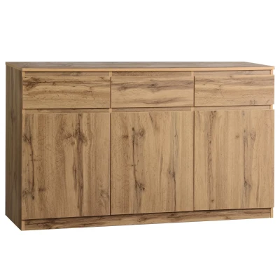 Farmhouse Oak Buffet Cabinet with 3 Drawers and Adjustable Shelves, Oak