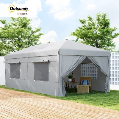 Outsunny 3 x 6 m Pop-up Pavilion with Side Panels and Carrying Bag, UPF50+ Adjustable Height Garden Tent, Light Gray