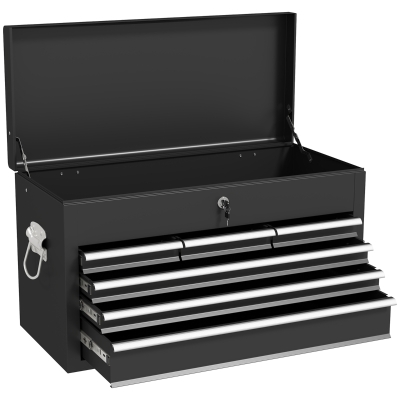 HOMCOM Steel Tool Storage Chest with Lock Black