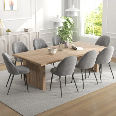 HOMCOM Conjunto de 8 Cadeiras de Sala de Jantar Modernas Cadeiras Estofadas em Veludo com Encosto Alto 50x52x83 cm Cinza