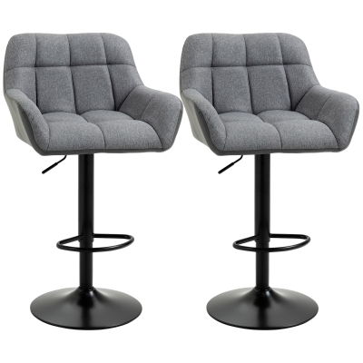 HOMCOM Bar Stool Set of 2 Retro Design Height-Adjustable Faux Leather Linen-Look Gray + Black
