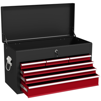 HOMCOM Steel Tool Storage Chest with Lock Red