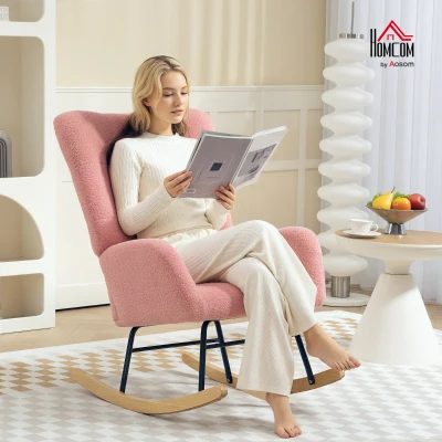 HOMCOM Rocking Chair, Cozy Cover, Thick Padding, Non-slip, Pink