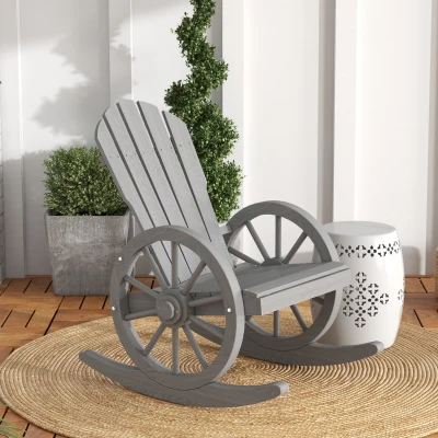 Outsunny Wooden Adirondack Rocking Chair Grey Outdoor