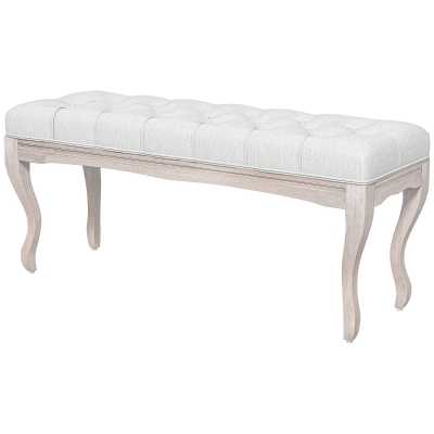 HOMCOM Banc Classique 110cm Lin Rembourré Bois Blanc Crème
