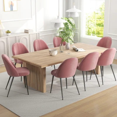 HOMCOM Conjunto de 8 Cadeiras de Sala de Jantar Modernas Cadeiras Estofadas em Veludo com Encosto Alto 50x52x83 cm Rosa