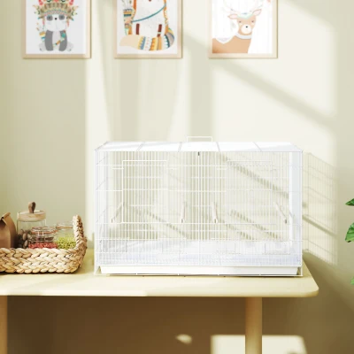 PawHut Gaiola para Pássaros com Divisória Gaiola para Aves com 4 Comedouros 4 Poleiros e Bandeja Amovível 76x46x46 cm Branco