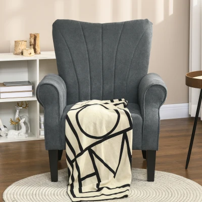 HOMCOM Upholstered Accent Chair Grey High Back Rolled Arms