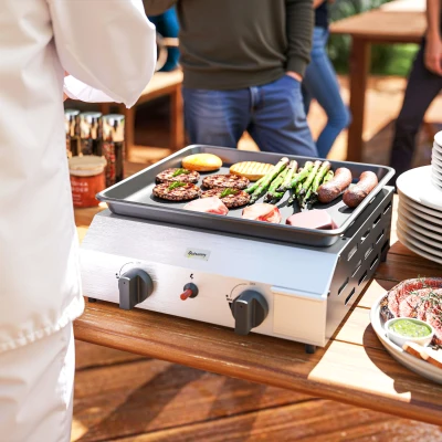 Outsunny Portable Gas Plancha Grill 4.8kW Silver Tone