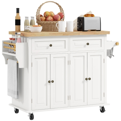 HOMCOM Rolling Kitchen Island Trolley Cream White