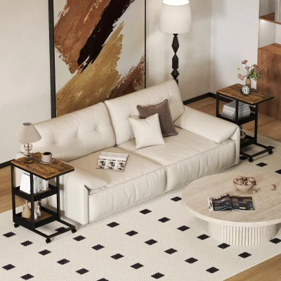 HOMCOM C-Shaped Sofa Side Table Set of 2 Steel Dark Brown
