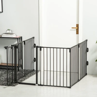 PawHut Barrière Sécurité 6 Panneaux Porte Chien Métal 362x76cm