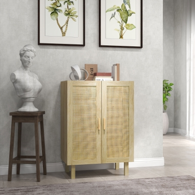 HOMCOM Buffet Bohème Double Portes 3 Étagères Cannage