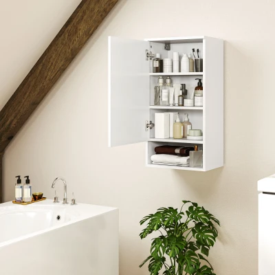 HOMCOM Wandgemonteerde Badkamerkast, Wandkast voor de Badkamer met Verstelbare Planken en Open Vak, Hout, Wit
