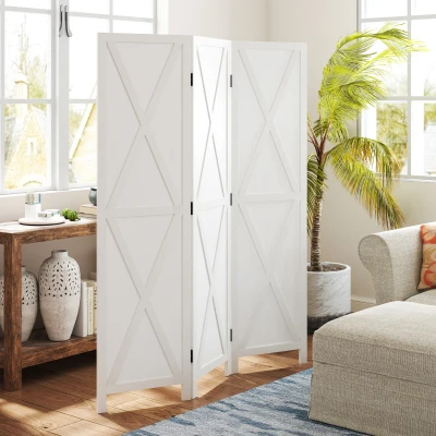 HOMCOM Biombo de 3 Paneles Plegable 136,5x170 cm Divisor de Habitación de Madera para Salón Oficina Dormitorio Blanco