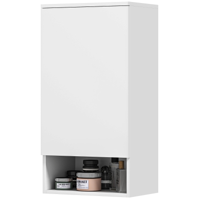 HOMCOM Wandgemonteerde Badkamerkast, Wandkast voor de Badkamer met Verstelbare Planken en Open Vak, Hout, Wit