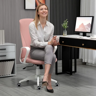 Vinsetto Silla de Oficina Giratoria Altura Ajustable con Reposabrazos Función de Basculante Respaldo Alto 62x56x110-119,5cm Rosa