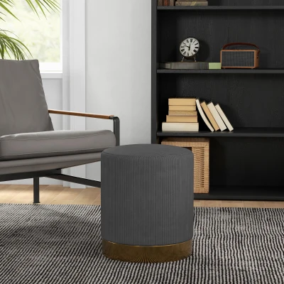HOMCOM Corduroy Footstool Soft Padded Charcoal Grey