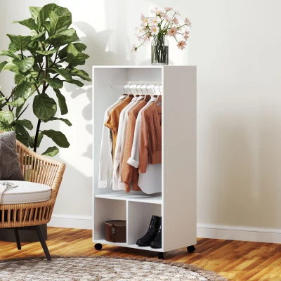 HOMCOM Kleiderschrank Garderobe,60 cm x 40 cm x 127 cm, 1 Kleiderstange, 2 Regale, Weiß