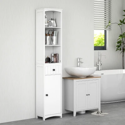 HOMCOM Badkamerkast met 3 Schappen, 1 Lade - Stevig MDF, Wit