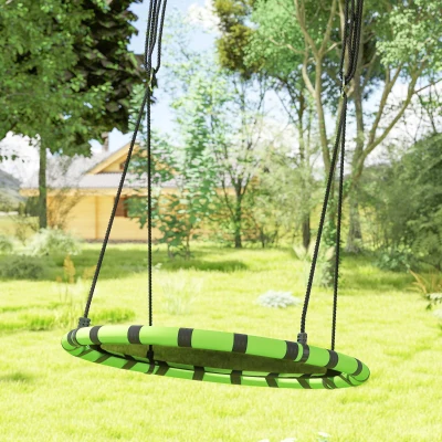 AIYAPLAY Baloiço para Crianças Redondo Baloiço de Jardim Infantil Ajustável Impermeável Carga 150kg Ø100x180 cm Preto e Verde