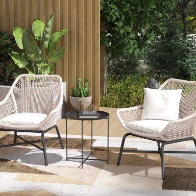 Outsunny Mesa Auxiliar Redonda Mesa de Jardim com Bandeja Amovível Pés Dobráveis Mesa para Exterior Pátio Ø46x50 cm Preto