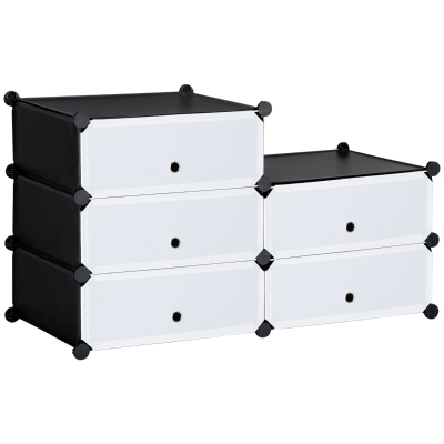 HOMCOM Modulair Opbergsysteem voor 6 Paar Schoenen, Zwart+Wit, 49 x 36,5 x 108 cm