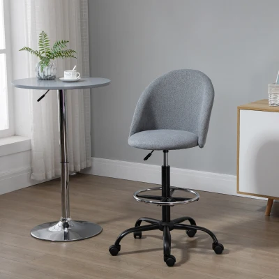 Vinsetto Chaise Bureau Pivotante Lin Gris Hauteur Réglable