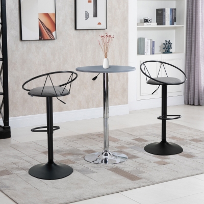HOMCOM Tabourets Bar Pivotants Lin Gris Métal Noir 2Pcs