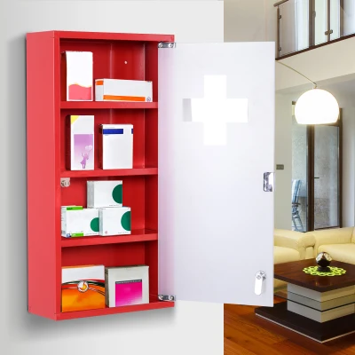 HOMCOM Armoire Pharmacie 30x12x60cm Verrouillable Rouge