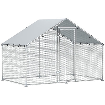 PawHut Galinheiro para Exterior 3x1,7x1,9 cm Galinheiro de Aço Galvanizado com Cobertura Anti UV para 5-8 Galinhas Prata