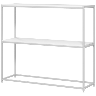HOMCOM Table Console Acier 2 Étagères Blanc Moderne Salon