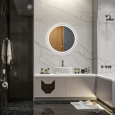 kleankin Miroir LED Ø60cm 3 Couleurs Blanc Argent
