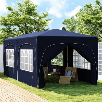 Outsunny Tenda Dobrável 3x6 m com Painéis Laterais UPF50+ Tenda de Jardim com Altura Ajustável e Bolsa de Transporte Azul Escuro