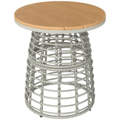 Outsunny Table Basse Ronde Extérieur Rotin Acier Ø45x50cm Gris