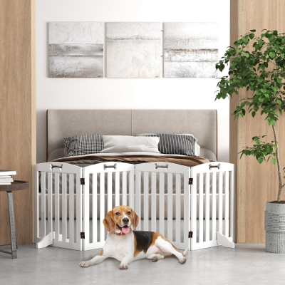 PawHut Barreira de Segurança para Cães Pequenos e Médios 207,5x30x61 cm Dobrável com Pés Amovíveis para Escada Corredor Branco