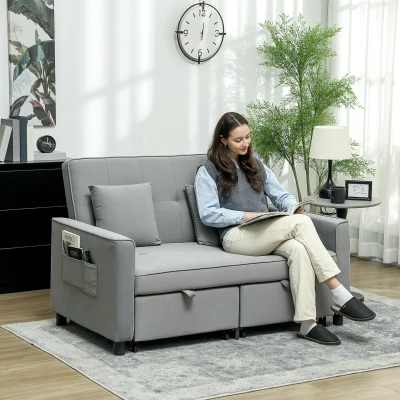 HOMCOM 4-in-1 Sofa, Verstellbare Couch, Sofabett, mit Kissen, Stoffbezug, für Wohnzimmer, Schlafzimmer, Grau