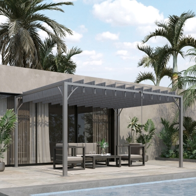 Outsunny Pérgola 4x3 m para Jardim com Desenho de Lâminas Superiores Giratórias até 135° Proteção UV 50+ para Pátio Terraço Cinza